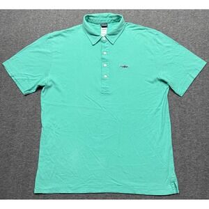 Patagonia Polo Shirt Mens Medium‎ Green Organic Cotton Fish Logo Short Sleeve